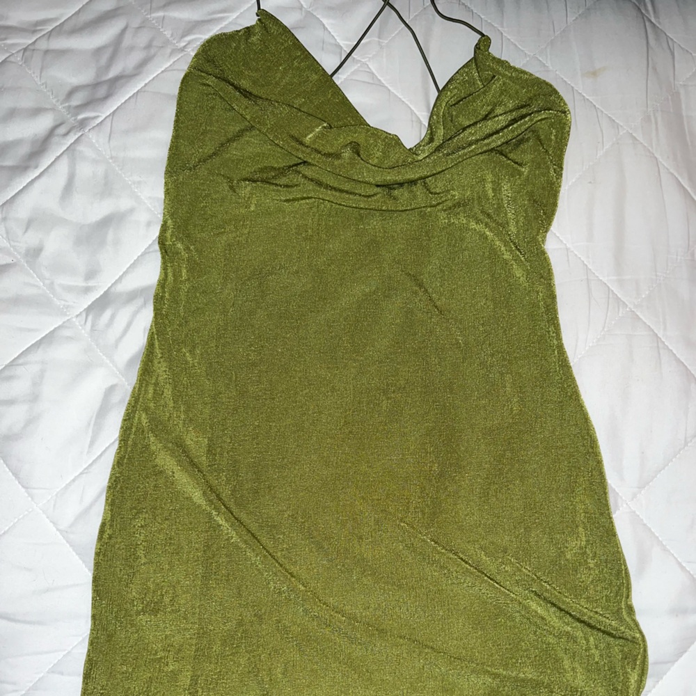 Green cowl lick dress